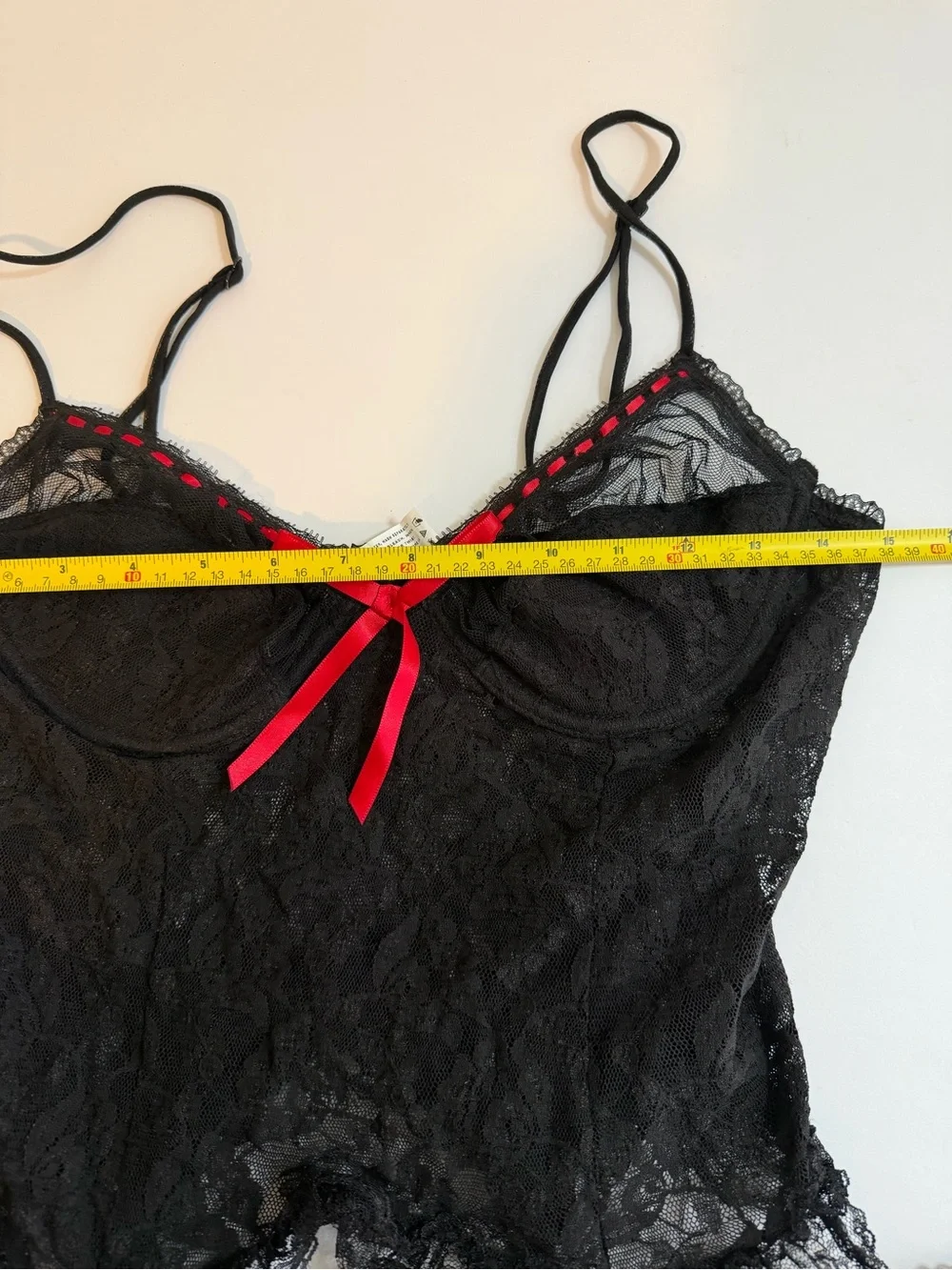 NWOT Sexy Mayela LG two Piece Corset Garter w/Matching Thong Black w/red Ribbon
